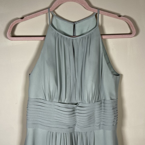 Azazie Bonnie A-Line Keyhole Ruched Chiffon Dress Gown Dusty Sage Sz C Custom - Picture 4 of 10